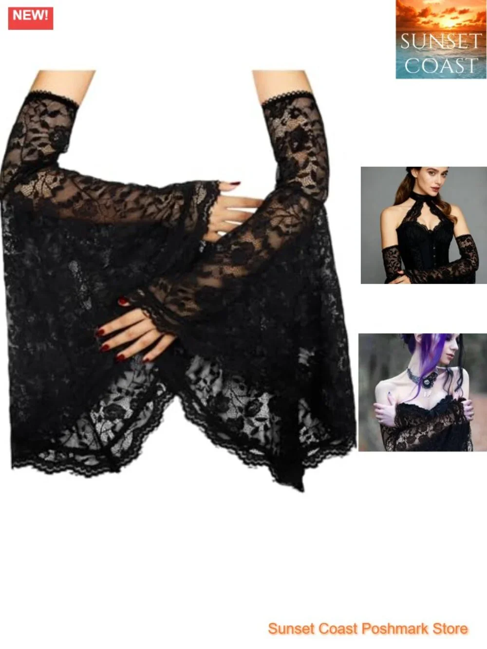 Victorian Lace Arm Sleeves Witch Gloves Gothic Cosplay Accessory